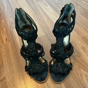 Cynthia Vincent Black Braided Suede Heels Size 7 M